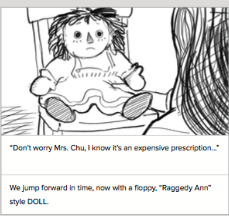 Storyboard: rag doll patient in a child’s imaginary hospital