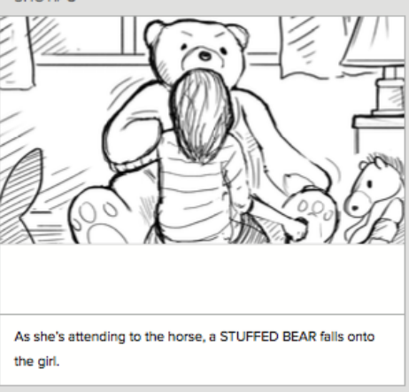 Storyboard Shot 8: the stuffed bear falls onto the child